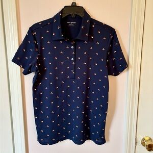 NWT Tory Sport Navy Pique Polo in breathable, moisture wicking lycra, size me